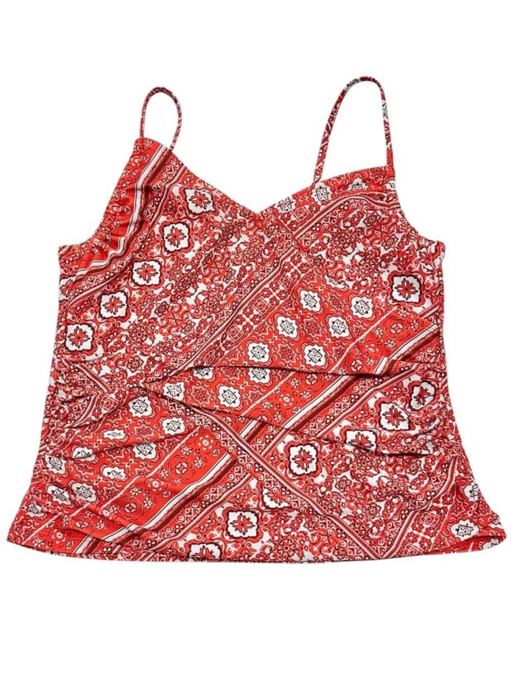 Red Ruched Bandana Print Tankini Top and Skort Swim Set - Size: Large - Picture 2 of 11